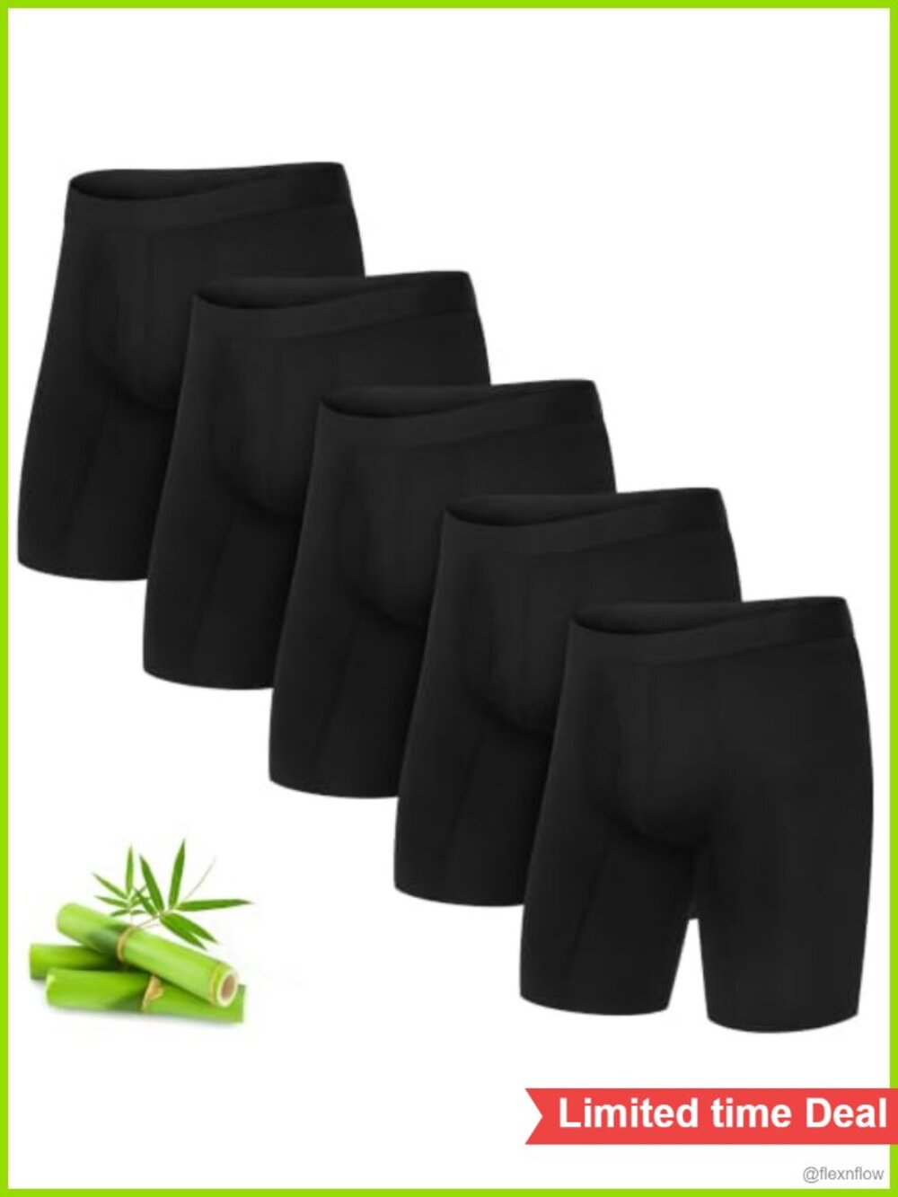 Men's Long Leg Boxer Briefs 5-Pack Viscose Made from Bamboo